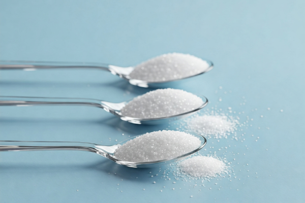 Hidden Sugar Content Revealed Visual comparison of sugar content in popular children's gummy vitamins, showing sugar granules in measuring spoons of increasing amounts.