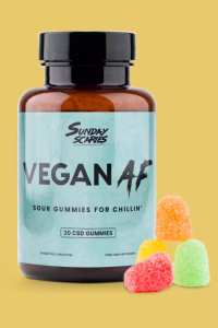 Sunday Scaries CBD Gummies on a Yellow Background