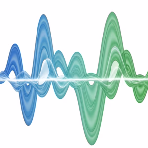 Alpha Brain Waves L-Theanine Effect Abstract visualization of calm alpha brain waves in blue and green gradients representing relaxed alertness from L-theanine and caffeine synergy